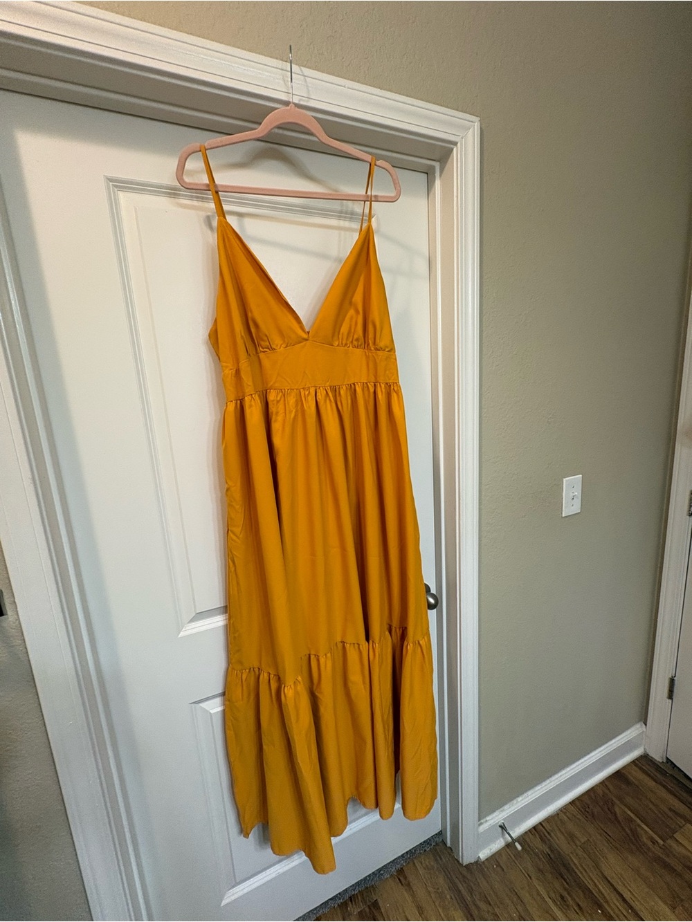 SHEIN Mustard Yellow V-Neck Spaghetti Strap Maxi Dress
